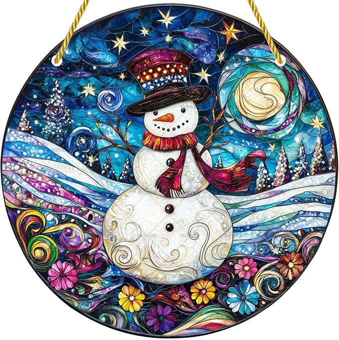Acrylic Window Hanging Christmas Snowman Stained Panel Window Decoration for Outdoor Indoor Garden Yard Home Winter Decor 8 Inch