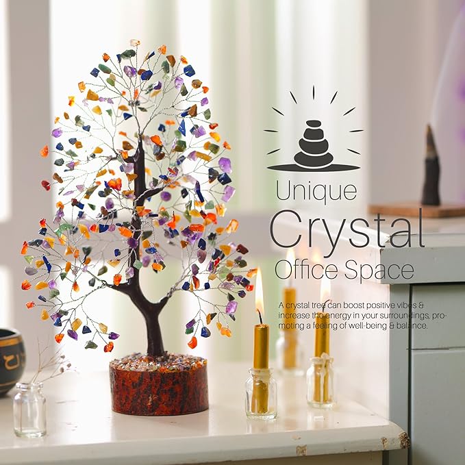Chakra Tree, Chakra Stones and Healing Crystals, Crystal Tree of Life, Shelf Decor, for Women, Room Decor Aesthetic, Office Desk Decor, Unique Gifts for Women
