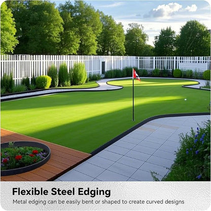Worth Galvanized Steel Landscape Edging 6" x50' Metal Garden Edging Roll Flexible Bender Border with 16Pcs Stakes for Lawn, Flower Bed Edges, Black