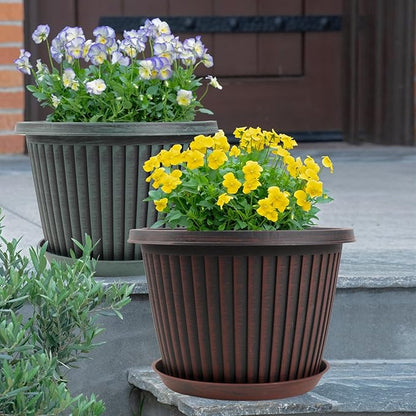 Large-Planter-Indoor-Outdoor Plant Pots, 14 inch 4 Pack Plastic Flower Pots with Saucer And Drainage Holes, Modern Garden Planters For Planting Medium Large Plants， Decorative Resin Garden Pots