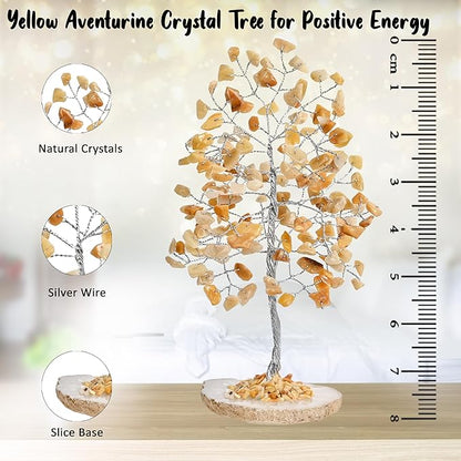 Crocon Yellow Aventurine Gemstone Money Tree Agate Slice Base Feng Shui Figurine Reiki Healing Crystals Chakra Balancing Good Luck Ornament Sculpture Mystical Home Decoration Size: 7"" """