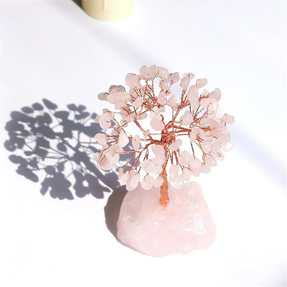 Rose Quartz Healing Crystal Tree Natural Reiki Crystals Gemstone Stone Base Copper Wire Tree Life Money Trees Pink Feng Shui Reiki Energy Tree for Home Office Desk Decor Good Luck Gifts for Women Men
