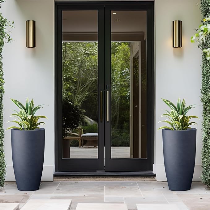 Kante 23.6" H Charcoal Finish Concrete Tall Planters Large Outdoor Indoor Decorative Plant Pots with Drainage Hole and Rubber Plug, Modern Tapered Style for Home and Garden
