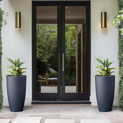 Kante 23.6" H Charcoal Finish Concrete Tall Planters Large Outdoor Indoor Decorative Plant Pots with Drainage Hole and Rubber Plug, Modern Tapered Style for Home and Garden