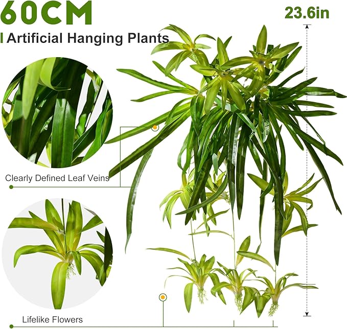 2 Pcs Artificial Spider Hanging Plant Artificial Bracketplant Chlorophytum Fake Greenery for Outdoor Porch Patio Window Shelf Office Garden Home Decor (Gold)