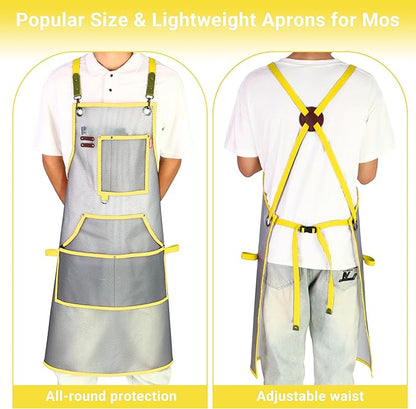 Waterproof Work Apron for Chefs, Hair Stylists, Artists, Gardeners, Adjustable, Multi-Pockets, TPU Mesh Fabric, Plus Size