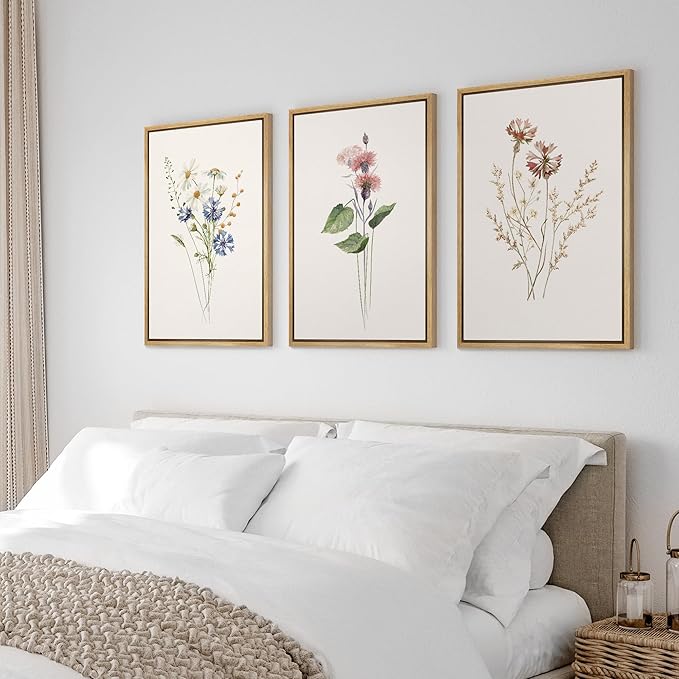 Ashbrook Framed Canvas Print Wall Art Set Pastel Flower Variety Nature Wilderness Illustrations Modern Art Decorative Floral Botanical Minimal Calm/Relax/Cozy for Bedroom - 16"x24"x3 Natural