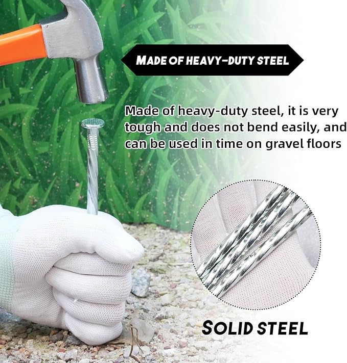 10 Inch Galvanized Landscape Stakes Heavy Duty Metal Anchoring Spikes Garden Nails for Paver Edging, Camping Tent, Weed Barrier, Artificial Turf, Carpentry and More (50)