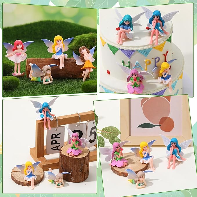 Miniature Fairy Figurines, 12 Pcs Hand-Painted Small Flower Fairies with Wings for Garden Decor, Cake Topper & Landscapes