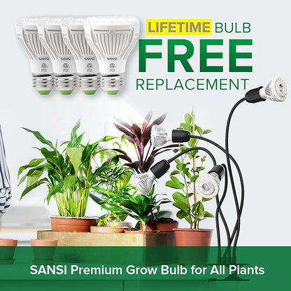 SANSI LED Grow Lights for Indoor Plants, 600W Full Spectrum Gooseneck Clamp Grow Lamp, 40W Power Plant Light with High PPFD for Seeding, Lifetime Free Bulb Replacement Plant Lights for Indoor