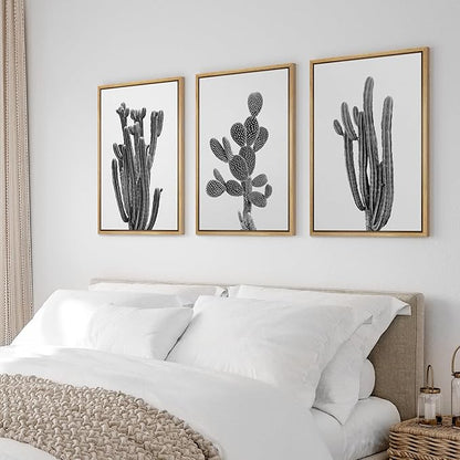 Ashbrook Framed Wall Art Print Set Black & White Southwest Desert Cactus Nature Floral Modern Decorative Multicolor for Living Room, Bedroom, Office - 16"x24"x3 Natural
