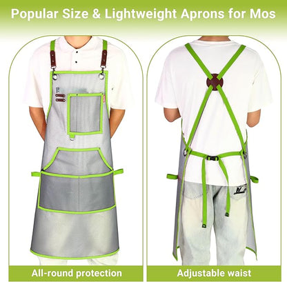 Waterproof Work Apron for Chefs, Hair Stylists, Artists, Gardeners, Adjustable, Multi-Pockets, TPU Mesh Fabric, Plus Size