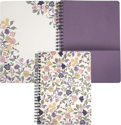Steel Mill & Co Cute Floral Mini Spiral Notebook, 8.25" x 6.25" Journal with Durable Hardcover and 160 Lined Pages, Purple Vine Ditsy
