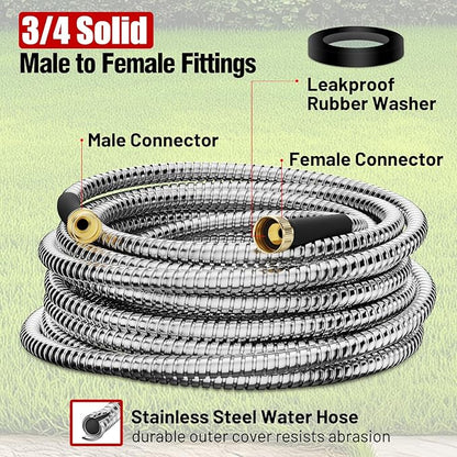 Short Garden Hose 10 ft, Male to Female Heavy Duty Stainless Steel Small Water Hose Extende Connector, Flexible No Kinks Leakproof 3/4 in Fittings, Lightweight Metal Leader Hose,MBT10S Model