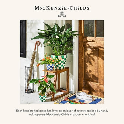 MACKENZIE-CHILDS Flowerpot, Decorative Garden Pot for Growing Plants, Green-and-White Emerald Check