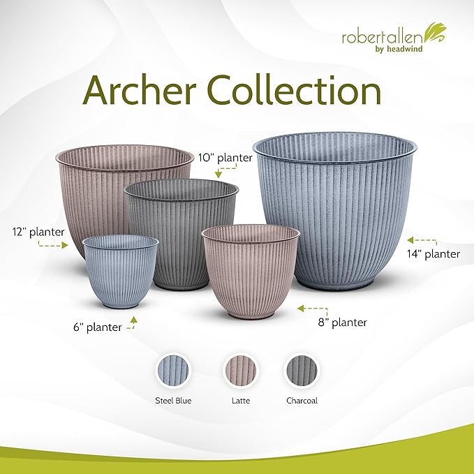 Headwind Robert Allen Natural Ironstone Decorative Planter, Archer Collection, Charcoal, 14-inch