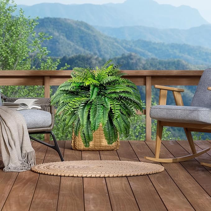 Artificial Boston Ferns for Outdoors & Indoors, 38" Large Fake Ferns with 88 Fronds, Looks Real Faux Fern Greenery for Decorating Living Room Porch Garden Home Office Decor