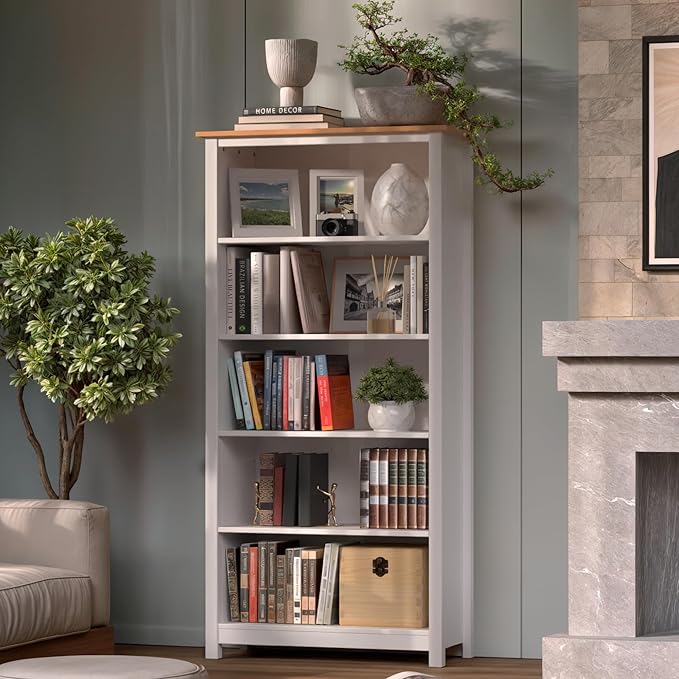 From the Tree Furniture Solid Pine Wood Bookcase – Tall Bookshelf with 4 Adjustable Shelves for Home, Office & Kids Room