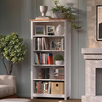 From the Tree Furniture Solid Pine Wood Bookcase – Tall Bookshelf with 4 Adjustable Shelves for Home, Office & Kids Room