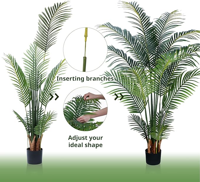 Artificial Tropical Palm Plant - 5 Ft Artificial Tree with Plastic Pot for Office and Home Decor, Tall Faux Plants for Indoors and Outdoors, Artificial Silk Palm Housewarming Gift,K150