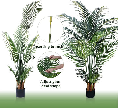 Artificial Tropical Palm Plant - 5 Ft Artificial Tree with Plastic Pot for Office and Home Decor, Tall Faux Plants for Indoors and Outdoors, Artificial Silk Palm Housewarming Gift,K150