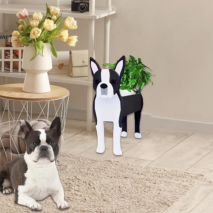 Boston Dog Planter Plant Pots,Cute Dog Flower Planter,Gifts for Pet Lovers,Unique Animal Plant Pots,Office,Indoor Outdoor Garden Decor(9.45 * 6.73 * 13.39in)