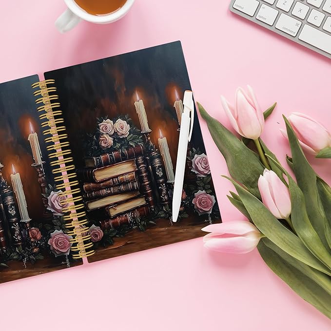 XPH Vintage Floral Book Spiral Notebook, Book Lovers Gifts Journaling Notebooks for Women, Moody Dark Academia Hardcover Journals for Writing 160 Pages 5.5 x 8.3 Inch, Bookish Gifts