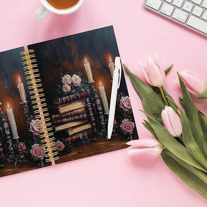 XPH Vintage Floral Book Spiral Notebook, Book Lovers Gifts Journaling Notebooks for Women, Moody Dark Academia Hardcover Journals for Writing 160 Pages 5.5 x 8.3 Inch, Bookish Gifts