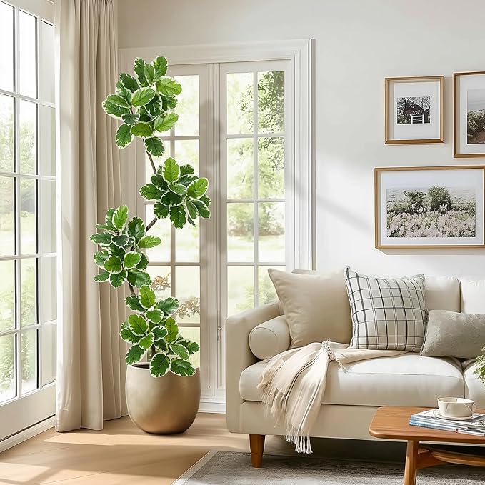 Garvee Fiddle Leaf Fig Tree Artificial Indoor, Faux Floor Plant, 7FT Tall Fake Plant with Planter and Pebbles, Artificial Trees for Home Decor Indoor,Tall Fake Tree for Housewarming