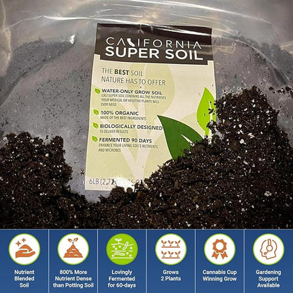 California Super Soil Premium 100% Organic Super Soil - 18+ Nutrient Blend - Living Soil Technology - Potting and Garden Soil for Indoor Grow Kit - 12Lbs Bag - Grows 4 Plants