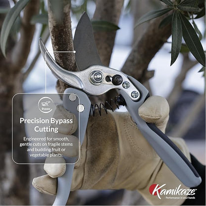 Kamikaze Pruning Shears, Professional Heavy Duty Handheld Clippers with Japanese Steel Titanium Blade, 1" Cutting Capacity, Ergonomic Handle Reduces Fatigue & Boosts Efficiency – Arthritis-Friendly