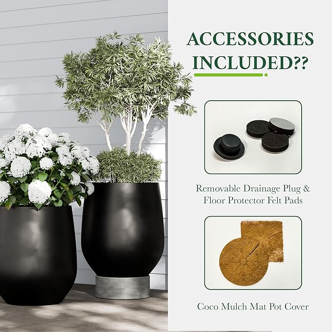 DTY Signature Mount Wilson Modern Indoor Outdoor Fiberstone Tapered Planter, Lightweight, Weather Resistant Garden Pot with Drainage Hole & Rubber Plug, Planter for Christmas Decor - Black, Small