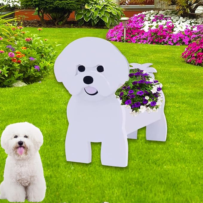 Bichon Frise Dog Planter Plant Pots,Cute Large Dog Flower Planter,Gifts for Pet Lovers,Unique Animal Plant Pots,Office,Indoor Outdoor Garden Decor(9.84 * 9.06 * 17in)