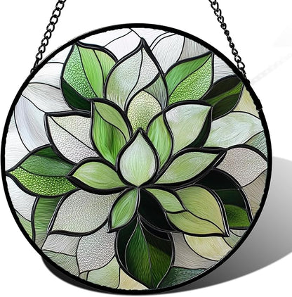Stained Glass Window Hanging - Ireland Green Plants Suncatcher for Doors Garden Succulent Sun Catchers Decor Mother's St. Patrick's Day Birthday for Women Men Mom Nana 15 in