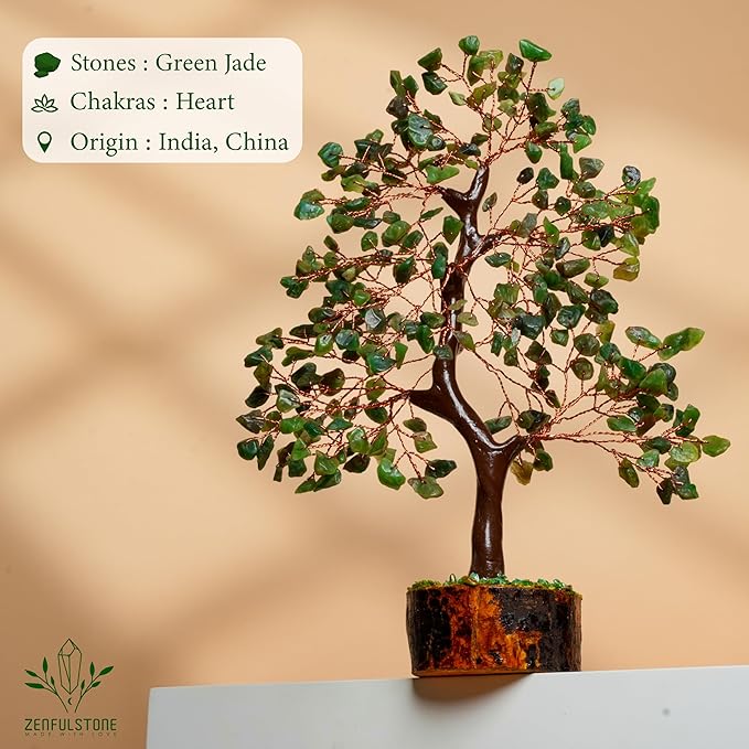 ZENFULSTONE Green Jade Crystal Tree of Life for Luck & Prosperity Decor for Home and Office | Handmade Bonsai for Wealth & Balance and Good Fortune | Perfect Well-Being Gift for Loved Ones
