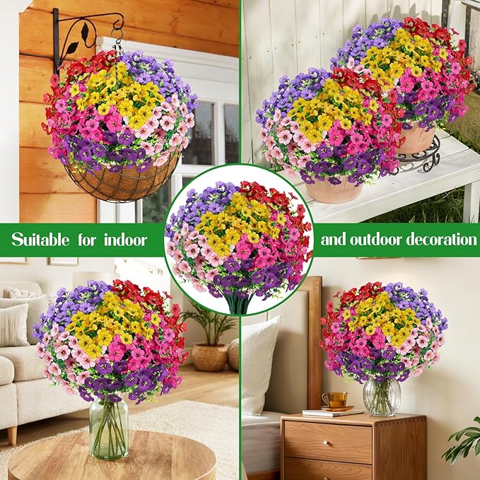 FGSAEOR 12 Bundles Artificial Flowers for Outdoor Indoor, Faux Flower Daisy with Eucalyptus Leaves Fake Plants Greenery, Garden Home Decor for Boxwood Porch Patio