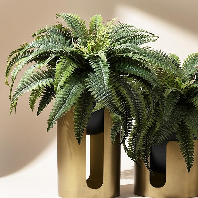 KOL 2-Pack 45in Artificial Boston Ferns, Green Large Faux Fern Bushes with Bendable Stems for Hanging or Floor Display, Living Room Wedding Indoor Outdoor Decor