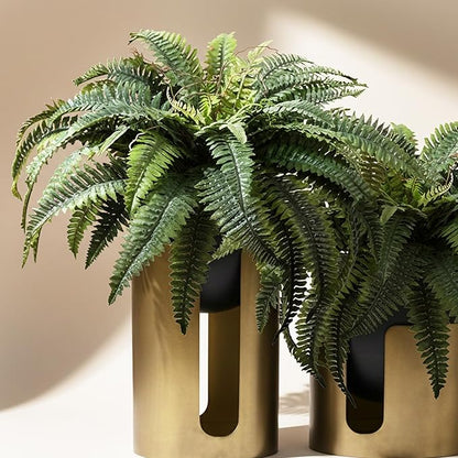 KOL 2-Pack 45in Artificial Boston Ferns, Green Large Faux Fern Bushes with Bendable Stems for Hanging or Floor Display, Living Room Wedding Indoor Outdoor Decor