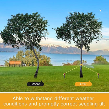 Sintuff 36 Pcs Heavy Duty Tree Stake Kits Stake and Support for Young Leaning Tree Anchor Straightening Kit, 15.8'' Support Straps, 11.8'' Steel Stakes, 13.12ft Rope(Yellow)