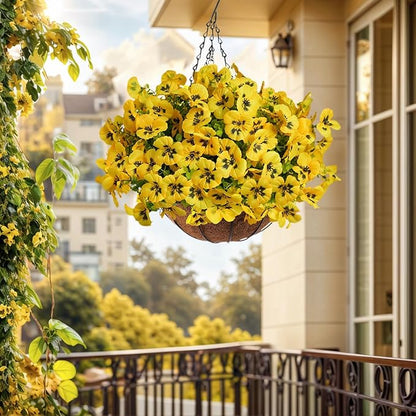 12 Bundles Artificial Flowers for Outdoor, UV Resistant Fake Pansy Flowers, Silk Faux Fowers for Outdoor Planters Home Garden Office Patio Front (12,Yellow)