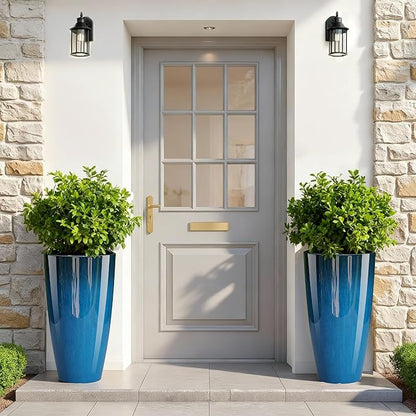 QCQHDU 21 inch Tall Planters for Outdoor & Indoor Plants, Set of 2 Large Outdoor Planters with Drainage Hole for Front Porch, Patio, Garden, Home Decor, Blue