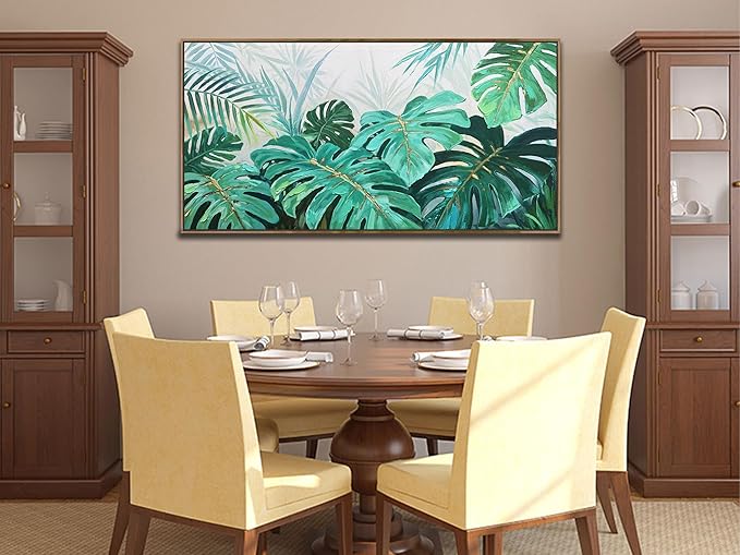 Enartly Plant Leaf Canvas Tropical Framed Wall Art for Living Room, Hawaiian Monstera Painting Plam Botanical Wall Art Print for Bedroom Dining Room Office Home Decor, 40"x20"