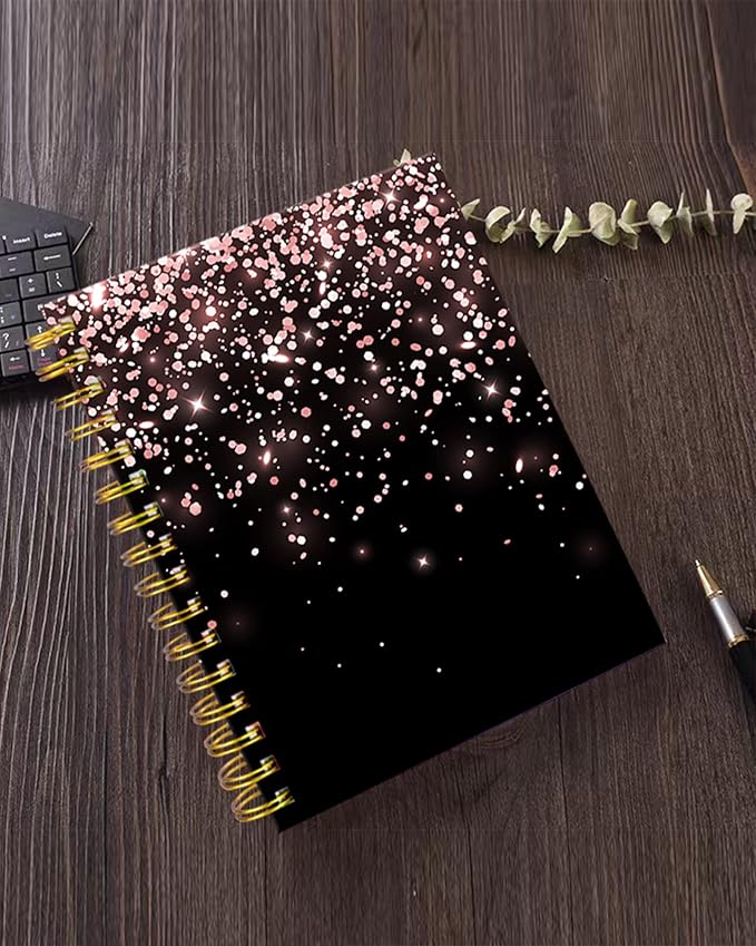 iampanda Spiral Journal Notebook,Strong TwinWire Binding with Premium Paper for Girl Women,Cute 60 Sheets A5 College Ruled NotebookJournal,Perfect for School Office Home Gifts,Rose Gold Falling