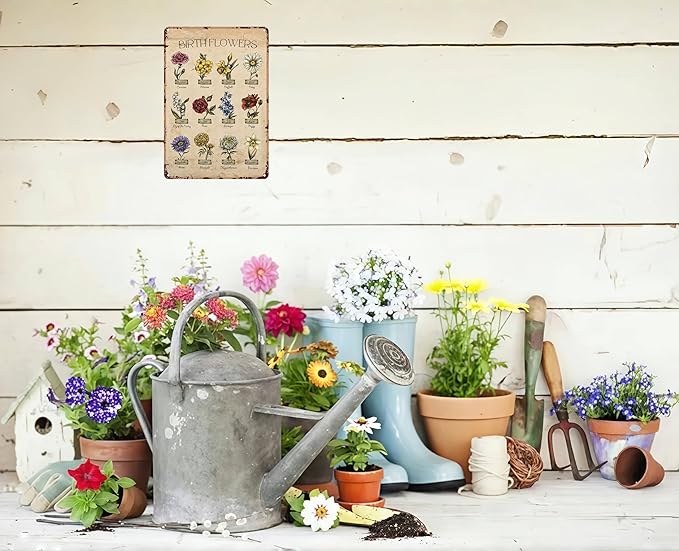 Bestylez Garden Gifts Vintage Gardening Signs Mom Grandma Birth Month Flower Tin Sign for Home Garden Greenhouse Living Room Bedroom Yard Cottage Outdoor Decor 8X12 Inch (3355)