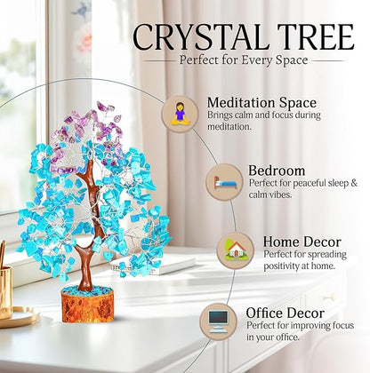 YATSKIA Turquoise and Amethyst Crystal Tree of Life - Gemstones and Crystals - Crystal Decor - Good Luck Gifts