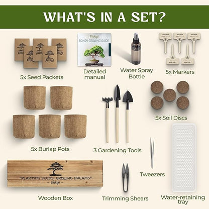 DIY Bonsai Tree Kit for Beginners – 5X Unique Japanese Bonzai Trees | Complete Indoor Bonsai Starter Kit for Growing Bonsai Plants with Tools & Planters – DIY Gardening Gifts for Women & Men