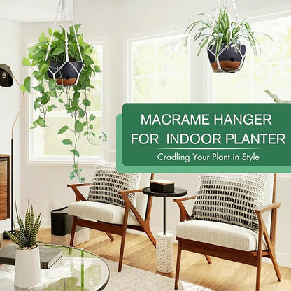 montresor Set of 2-8 Inch Hanging Planters for Indoor Plants with Self-Watering Includes Hanging Pots for Plants, Outdoor Hanging Plant Pot with Drainage, and 2 Types of Baskets Hangers (Black)