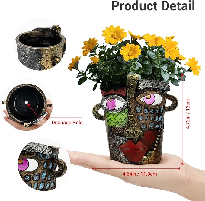 Abstract Face Planters Pots - Whimsical Hand-Painted Ceramic Face Pot for Succulents & Small Plants, Unique Planters for Indoor Garden Decor, Artistic Home & Office Desk Decoration
