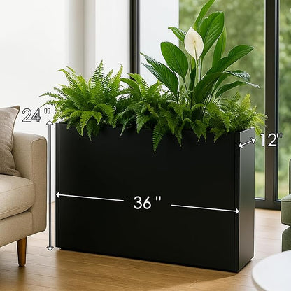 Kozyard 36" Lx24 Hx12 W Metal Rectangular Planter Box Steel Long Box Planter Black Powder Coated Steel Plant Pot All-Weather Use with Partition Panel for Indoor Outdoor for Trees, Plants Flowers