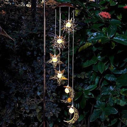 Tryme Solar Wind Chimes for Outside with Sun Moon Star Solar Hanging Lights Windchimes Outdoors Garden Decor Gifts for Mother, Grandma, Sister